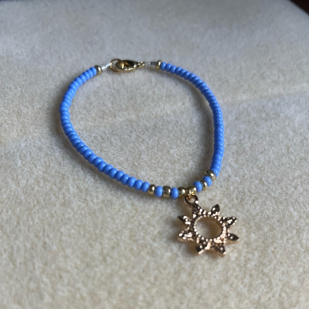 *2 for $20* Blue and Gold Beaded Sun Charm Bracelet